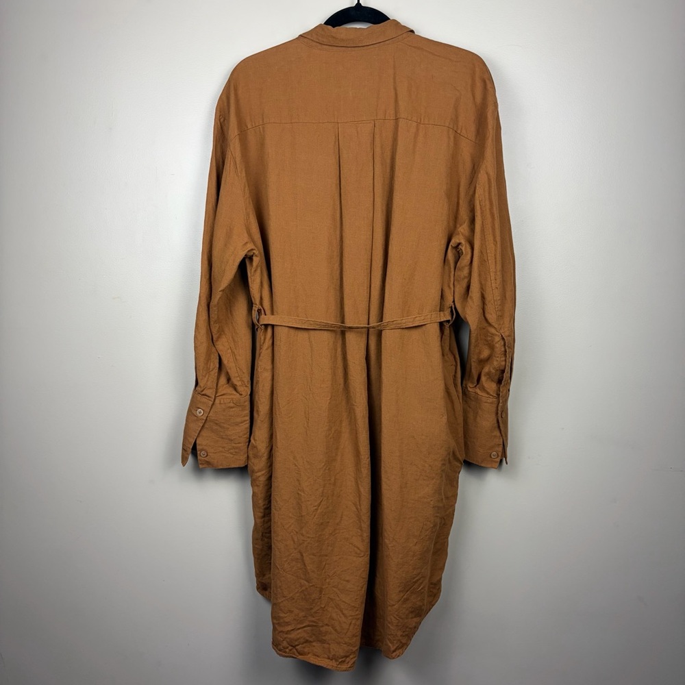 COS Linen 14 Button Down Long-Sleeve Classic Shirt Dress in Rust Preppy Summer - Picture 9 of 12
